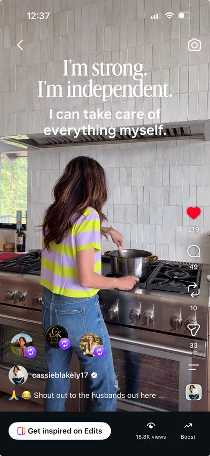 Instagram reel: I'm strong, I'm independent, I can take care of everything myself